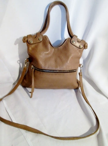 GG BOSS USA Buttery Soft Leather Shoulder Bag Foldover Tote TAUPE BROWN Stud