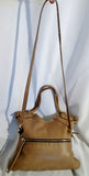 GG BOSS USA Buttery Soft Leather Shoulder Bag Foldover Tote TAUPE BROWN Stud