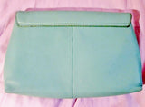 J. CREW Leather Baguette Wristlet Purse Wallet Clutch Flap Bag SEAFOAM BLUE Mermaid
