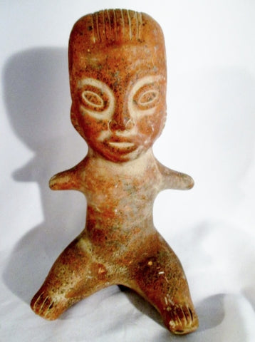 Signed Sitting MEXICAN MEXICO Ceramic Sculpture Folk Art Primitive Figurine Ethnic Terra Cotta