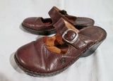 Womens BORN Hand Crafted Leather Clogs Shoes Slip-On Mules Wedge Heel 6 BROWN