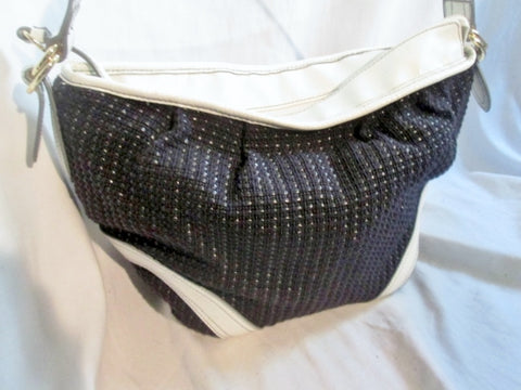 EUC STONE MOUNTAIN leather woven satchel shoulder bag hobo purse BLACK WHITE