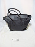 NEW CELINE PARIS MINI LUGGAGE BLACK Pebbled Leather Tote Bag