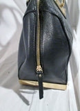ALDO Faux Vegan Leather Handbag Satchel Bowler Tote Medical Bag BLACK L Gold