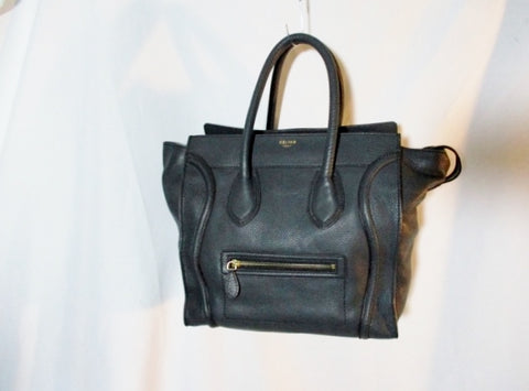 NEW CELINE PARIS MINI LUGGAGE BLACK Pebbled Leather Tote Bag
