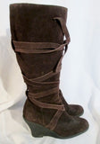 Womens ENZO ANGIOLINI SALIE Criss Cross Knee High Suede Boots BROWN 6.5 Wedge Heel