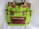WILL LEATHER GOODS Canvas Messenger Shoulder Cross Body Bag GREEN BROWN