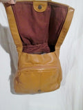 D'AMIGO leather hobo crossbody shoulder flap bag purse COGNAC BROWN boho hippie