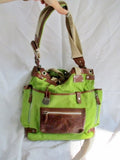 WILL LEATHER GOODS Canvas Messenger Shoulder Cross Body Bag GREEN BROWN