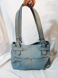 TIGNANELLO Leather Shoulder Bag Saddle Tote Pockets Purse BLUE