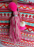 Embroidered OR HIPPY Tote Bag Satchel Shopper PINK Ethnic Fringe Tassel ZIGZAG
