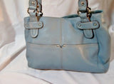 TIGNANELLO Leather Shoulder Bag Saddle Tote Pockets Purse BLUE