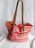 Embroidered OR HIPPY Tote Bag Satchel Shopper PINK Ethnic Fringe Tassel ZIGZAG