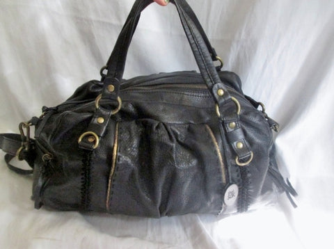 THE SAK Leather Shoulder Bag Tote Handbag Satchel Bowler BLACK Stitched Medical Bag