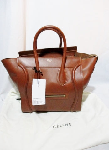 NEW CELINE PARIS MINI LUGGAGE CARAMEL BROWN Leather Tote Bag NWT