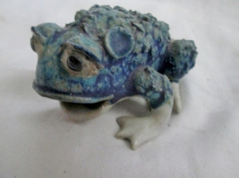 Handmade Mini 3.5" FROG TOAD Ceramic Figurine Porcelain Scuplture GREEN BLUE Cute