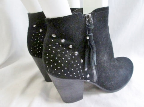 Womens GUESS FLORES SUEDE Leather Ankle SPIKE BOOTS Booties BLACK 9.5 Fringe Tassel