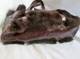 KENNETH COLE RABBIT FUR Leather Purse Tote Satchel Clutch Shoulder Bag BROWN