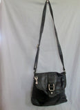 FOSSIL leather messenger satchel shoulder hobo saddle flap bag BLACK M key