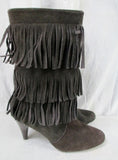 EUC Womens CHINESE LAUNDRY Suede Fringe Boots Booties Moccasin Hippie 6 BROWN Shoe