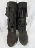 EUC Womens CHINESE LAUNDRY Suede Fringe Boots Booties Moccasin Hippie 6 BROWN Shoe