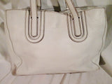 COCHINELLE Pebbled Leather Tote Handbag Satchel Purse WHITE Stitch CARRYALL