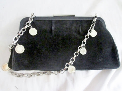 ADRIENNE VITTADINI SUEDE LEATHER shoulder bag purse evening Clutch BLACK Chainlink