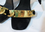 Womens CELINE PARIS Strappy High Heel Sandal Suede ITALY Shoe 36 6 BLACK GOLD
