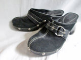 Womens CARLOS SANTANA Suede Leather Clog High Heel Slip-On Mules 10 BLACK Stud