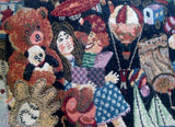 QUAIL HILL DESIGNS Hooked Rug Tapestry Satchel Travel Bag TEDDY BEAR TOYS