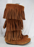 EUC Womens MINNETONKA Suede Fringe Boots Booties Moccasin Hippie BROWN Shoes 6