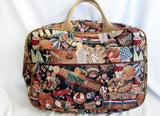 QUAIL HILL DESIGNS Hooked Rug Tapestry Satchel Travel Bag TEDDY BEAR TOYS