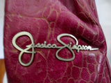 JESSICA SIMPSON Ruffle Bag Purse PURPLE VEGAN Croc Reptile Skin Satchel Bowler Clutch