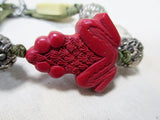 RED FROG DRAGONFLY hipster indie ethnic chunky Bead Bracelet Bangle Jewelry