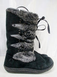 Womens AIRWALK LEATHER Suede Winter MUKLUK BOOTS Shoes BLACK 8.5 Lace Up