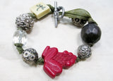 RED FROG DRAGONFLY hipster indie ethnic chunky Bead Bracelet Bangle Jewelry