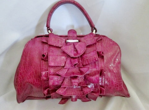 JESSICA SIMPSON SHOULDER BAG IN REPTILE EMBOSSED PINK FAUX LEATHER