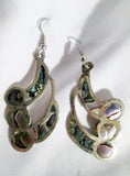 Signed MEXICAN MEXICO ALPACA Silver ABALONE SHELL MERMAID Pierced Earring Set ABSTRACT