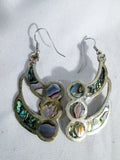 Signed MEXICAN MEXICO ALPACA Silver ABALONE SHELL MERMAID Pierced Earring Set ABSTRACT