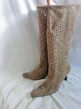 Womens BEE FLY JOAN SUEDE LEATHER Cut Out Boots High Heel 9 TAN BEIGE Diva