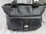 STONE MOUNTAIN leather satchel tote shoulder saddle bag purse BLACK M