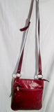 DEBENHAMS Leather Shoulder Bag Purse Swingpack Cross Body Pouch Stitch RED BROWN BURGUNDY