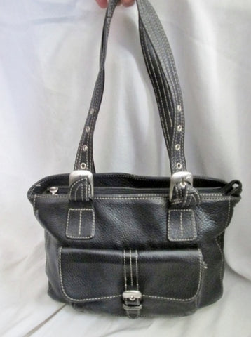 STONE MOUNTAIN leather satchel tote shoulder saddle bag purse BLACK M