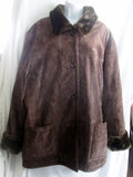 Womens DENNIS BASSO Suede Leather Faux SHEARLING Fur jacket coat BROWN 1X