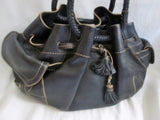 COLE HAAN VILLAGE SP06 leather handbag shoulder bag satchel Tote BLACK FRINGE