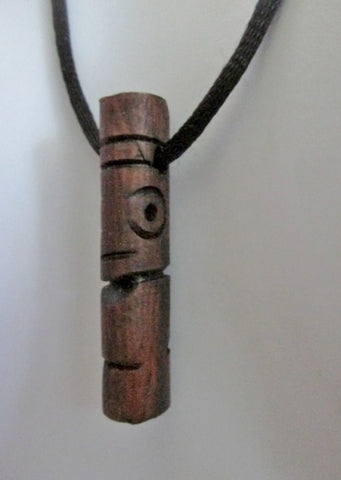 Carved Wood ETHNIC CHARM Talisman Mini TOTEM POLE TRIBAL Surfer Necklace Jewelry