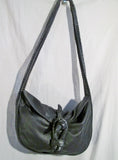 Vtg BRIO!  Perforated leather slouch hobo satchel shoulder bag bucket sling BLACK GOTH