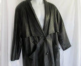 MENS GIII USA Made Leather jacket long coat maxi BLACK L lined parka trench belt