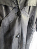 MENS GIII USA Made Leather jacket long coat maxi BLACK L lined parka trench belt