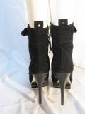 Womens BEBE LEATHER Peep Toe High Heel Ankle Boot Booties 7 BLACK Steampunk